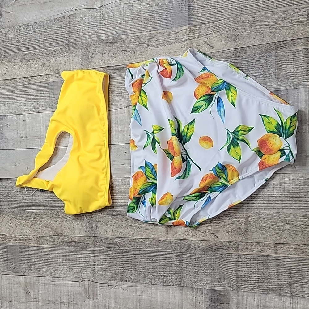 SHEIN Slayr Plus Size Women's Lemon Print Ruffle One Shoulder Sleeveless Swimsui